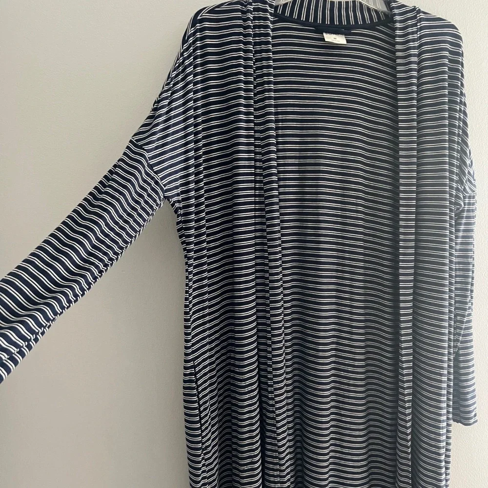 Soma Womens Navy Blue White Striped Open Front‎ Cardigan Duster Size Medium